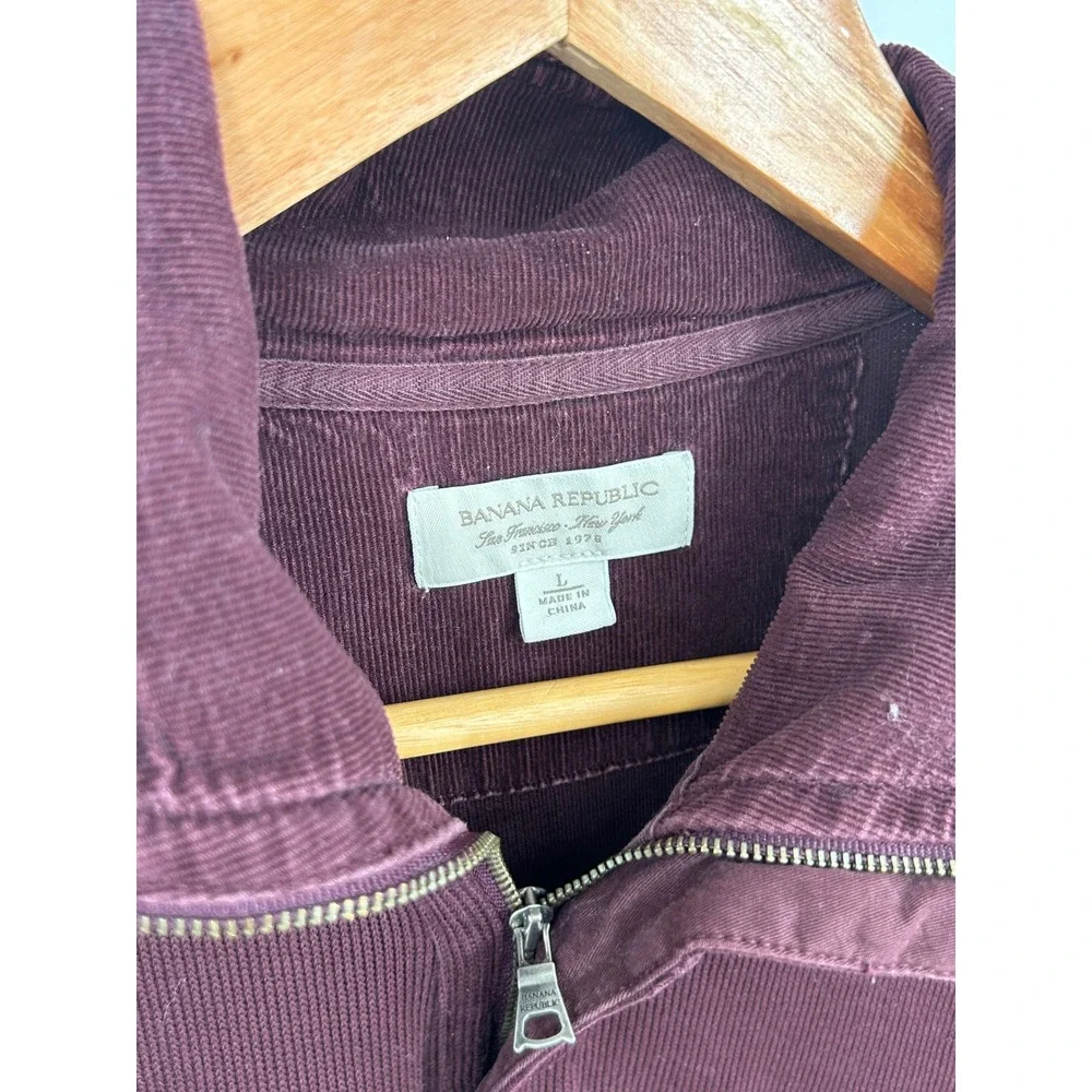 Banana Republic Mens Quarter‎ Zip Pullover Sweater Ribbed Cotton Maroon Large